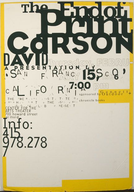 david carson the use of typeography and the way the text overlap eachover giving it more of a feel of a poster design