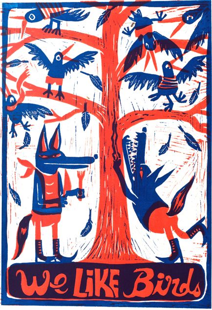 Ludwick Hernandez (France) - We like birds. Linogravure [Tumblr Monday with valerieoualid]