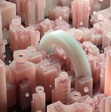  nexttoparchitects: Photo iamnickbauer render materialisatie stad maquette roze translucent