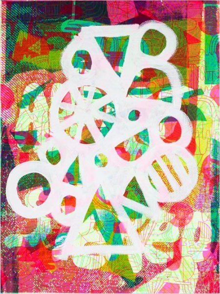 Mike Perry - Shape Study No. 1, 6 color silkscreen and paint 18” x 24”