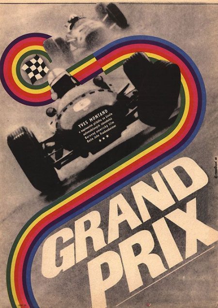 1968 Czech poster for GRAND PRIX (John Frankenheimer, USA, 1966) Artist: Eva Galová-Vodrážková (b. 1940)