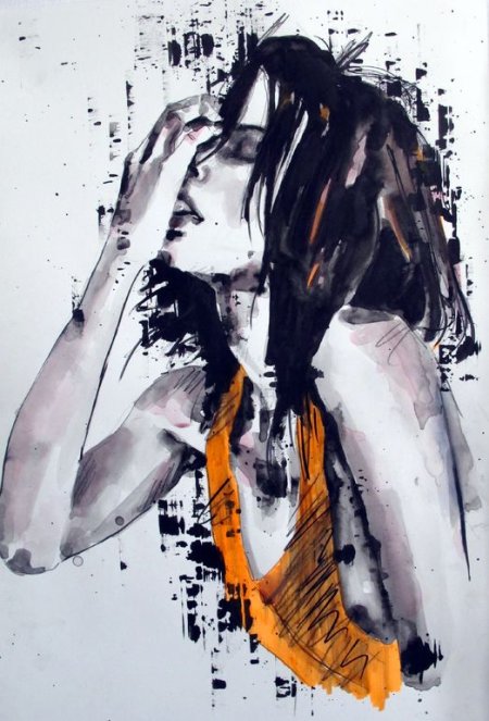 thomas donaldson; Pen and Ink, 2013, Drawing "6-13-13 orange vest"